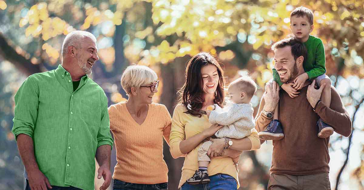 Family walking in the park.